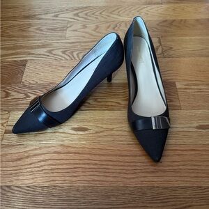 Nine West Brown Pointed Toe Mid Heel Pumps with Metal Trim